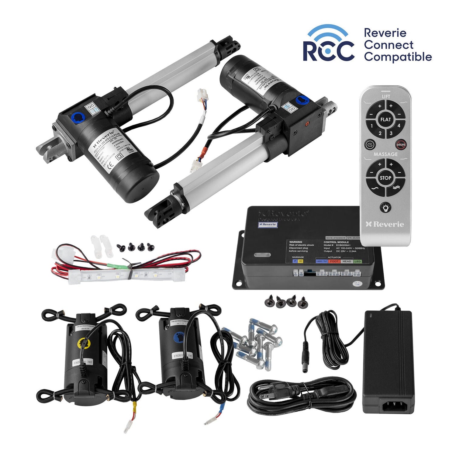 Picture of several electronic parts that belong under an adjustable bed.