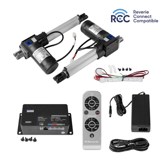 Reverie Electronic upgrade package with components and remote control on a white background, featuring the Reverie Connect logo.