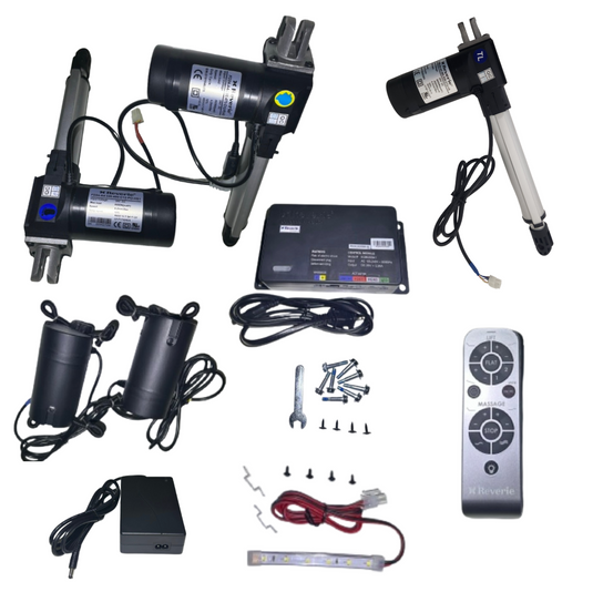 Photo of the electronics included in the Reverie Tilt motor adjustable bed upgrade package. 
