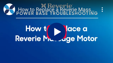 Title card for a tutorial on replacing a Reverie massage motor with a blue background and text.
