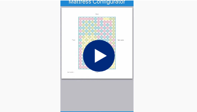 Thumbnail of a mattress configurator interface with a play button on a white background