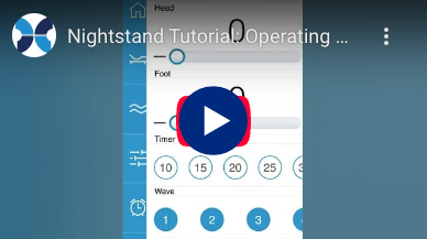 Screen of a device with 'Nightstand Tutorial' and 'Operating...' text, featuring a play button and timer options.