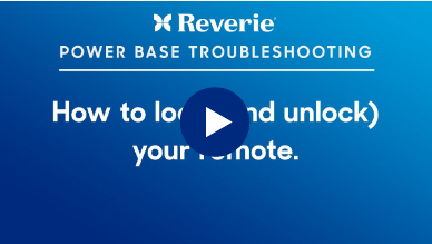 Reverie Power Base Troubleshooting video thumbnail "how to unlock your remote" with a blue background and play button.
