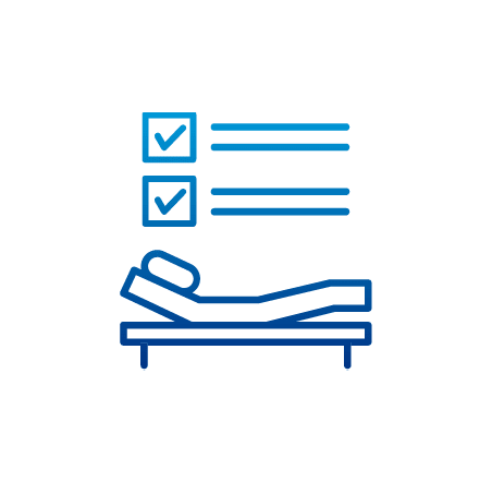 Icon of an adjustable bed with checkmarks and lines on a white background