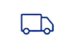 Blue outline of a delivery truck on a white background